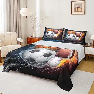 Erosebridal Sports Bed Sheets Boys Twin Size,Baseball Soccer Sheet Set Kids Teens Basketball Football Sheets Ball Games Flat Sheet,Fire Ice Trippy Lightening Decor 3Pcs Soft Luxury
