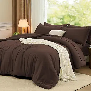 FUANNA Queen Comforter Set Dark Brown, 7 Pieces Soft Bedding Sets Queen Size, All Season Lightweight Bed in a Bag with Comforter, Flat Sheet, Fitted Sheet, Pillowcases & Shams