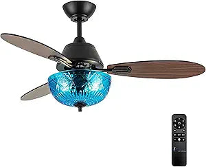 RIVER OF GOODS 42" W Valencia LED Indoor Blue Hand-Cut Glass Bowl Shade Ceiling Fan with Remote Control