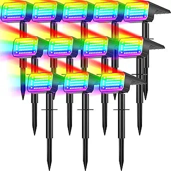 Solar Color Changing Spot Lights Outdoor Waterproof IP65, [12 Pack/32 LED/7 Modes] 2-in-1 Landscape Spotlights, Auto On/Off High Lumens Spot Lights for Outside Yard Garden Pathway Walkway