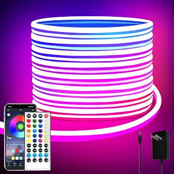 segrass 32.8ft LED neon Lights with Remote APP Control IP65 Waterproof Flexible Neon Strip Lights 24V RGB Rope Lights for Bedroom Room Outdoors Dcor