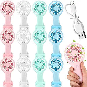 Woanger 12 Pcs Mini Handheld Fan Bulk 3 Speed USB Electric Battery Operated Small Portable Pocket Fan with Data Cable and Mounting Base Quiet Summer Gift for Wedding Camping Travel(Vibrant Colors)