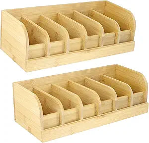 SINJEUN 2 PCS Bamboo Belt Organizer, 6 Compartments Belt Storage Organizer for Closet and Drawer, Belt Display Box for Men Women