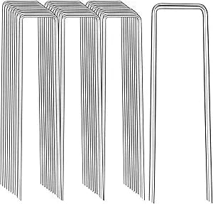 Landscape Staples 8 Inch, 12/25/50/100 Pack 8 Gauge U-Shaped Galvanized Garden Stakes, Heavy Duty Ground Stakes for Outdoor Decorations, Fixed Irigation Tubing, Fence,Weed Barrier Fabric