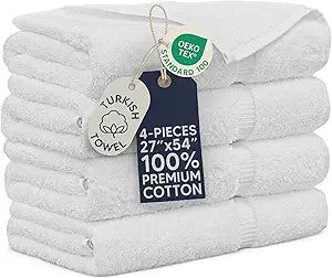 Towel Bazaar 4-Piece Bath Towel Set, 100% Premium Cotton Turkish Towels, 27x54 Luxury Towel Super Soft and Absorbent, Perfect Use for Bathroom, Shower Towels - White