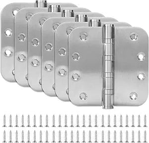 6 Pack Stainless Steel Silver Door Hinges for Exterior & Interior Doors, 4.0 x 4.0 Inch Heavy-Duty Ball Bearing Door Hinges with 5/8" Radius Corners