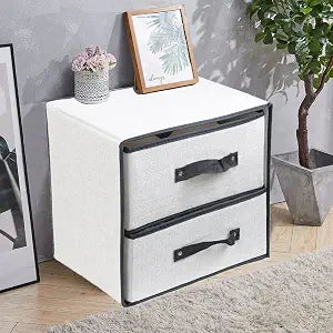Linen Closet Organizer and Storage, Fabric Storage Drawer Organizer with 2 Drawers for Underwear, Sock, Bra, Small Items - Light Gray