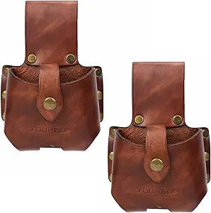 Large Leather Tape Measure Holder Holster for Carpenters  Genuine Leather Tool Pouch Belt Loop, Fits 30ft & Big Tapes, Magnetic Snap, 2 Pack (Brown)