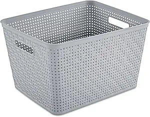 Sterilite 6-Pack Tall Basket, Woven Plastic Storage Baskets for Organization, Cement - Organizing Bin Containers with Handles for Bedroom, Bathroom, Dorm, and Closet