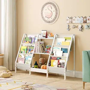 MAHANCRIS Kids Bookshelf and Toy Organizer, 3-Tier Bookshelf for Kids