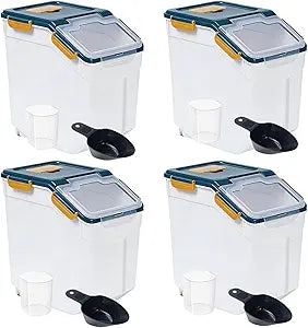 Saim Flour Storage Container 25lb, 4Pack Airtight Rice Storage Containers with Wheels, Measuring Cup, Scoop for Flour, Rice, Grain, Cereal, Dry Food Organizer (Dark Blue)