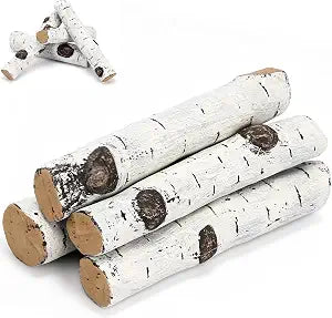 Utheer Gas Fireplace Logs, 4 Small White Birch Ceramic Logs for Fire Pits