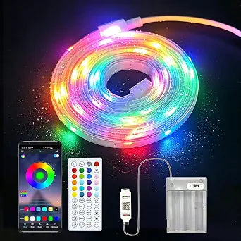 ZSLAIFU 2Pack 6.6FT RGB LED Strip Lights Battery Power Color Changing Music Sync App Remote Control, Waterproof LED Light Strips Battery Operated USB Lights for TV Cabinet Closet Shelves DIY Lighting