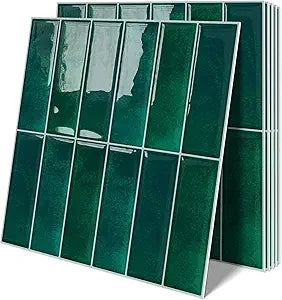 Dark Green Peel and Stick Tile Backsplash Self Adhesive Tiles for Kitchen Wall Bathroom (10-Sheet,12"x12")