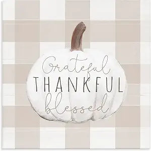 Grateful Thankful Pumpkin Plaid, 24 x 24 Inch Canvas Wall Art