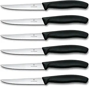Victorinox Swiss Classic 6-Piece Steak Set (4" Spear Point Serrated) Black, 4.25 x 0.5 x 0.5 inches, Multicolor