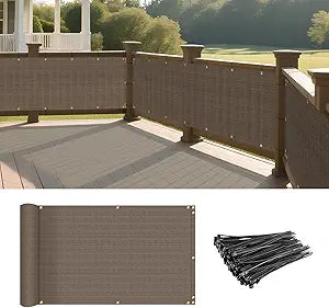 SunnyRoyal 2.5'x50' Brown Balcony Privacy Screen Fence for Patio Outdoor Porch Deck, Apartments Railing Cover with Zip Ties, UV Protection Weather Resistant Mesh Screens Panel for Outside