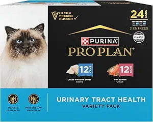 Purina Pro Plan Urinary Tract Health Pate Cat Food Variety Pack, Ocean Whitefish And With Salmon Entrees - (Pack of 24) 3 oz. Cans