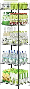 5 Tier Water Bottle Storage Rack Freestanding Metal Water Bottle Holder Shelf Organizer Drink Beverage Soda Can Organizer Storage Rack Bottled Water Stand for Floor Pantry Kitchen Food Storage, Black