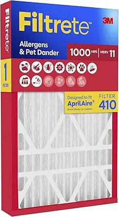 Filtrete 410 Air Filter, AprilAire 410 Replacement Filters, MERV 11, MPR 1000, Allergens & Pet Dander, 12-Month AC/Furnace Filters, Cleaner Air, Reliable Airflow, 1 HVAC Filter