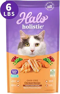 Halo Holistic Grain-Free Dry Cat Food, Cage-Free Chicken Recipe for Adult Indoor Cats, Healthy Weight Management & Digestive Support Kibble with Prebiotics & Probiotics, 6 lb Bag
