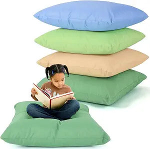 CroBlissful 4 Pieces Extra Large Floor Pillow Set, 27 x 27 x 8 Inch Kids Jumbo Floor Pillows Flexible Seating for Classroom Reading Corner Playrooms Home School, Waterproof(Muted Colors)