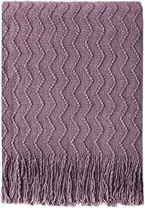 BOURINA Dark Lavender Throw Blanket 50 x90 Inches Textured Solid Soft Sofa Throw Bed Runner Knitted Decorative Blanket