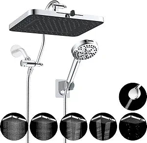 Hibbent cUPC Certified High Pressure 13'' Dual Shower Head Combo with 10-mode Handheld Spray, Upgraded Rainfall 5-spray Shower Head, 12'' Adjustable Extension Arm, 71'' Hose, Showerhead Holder, Chrome