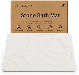 Stone Bath Mat for Bathroom  Quick Dry Diatomaceous Earth Shower Mat, Non-Slip Super Absorbent Diatomite Stone Bath Mats, Fast Drying Natural Floor Mat for Bathroom Kitchen (23.6"x15.4" - White)