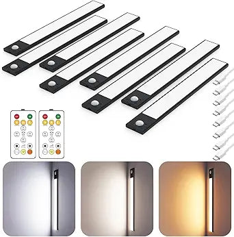 12" Ultra-Thin Under Cabinet Lighting Cordless, Aluminum Alloy Under Counter Lights for Kitchen, 3-Color-Temps Magnetic Closet Lights, Rechargeable Motion Sensor Light Indoor (8 Pack, Black)
