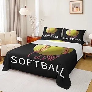 Softball Pattern Sheet Set Kids Boys Girls Sports Gaming Fitted Sheets Set Full Size Yellow Ball Bedding Sheet Sets Includes 1 Flat Sheet,1 Fitted Sheet,2 Pillowcases