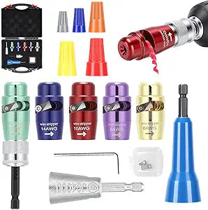 8 in 1 Wire Stripper Kit for Electric Drill with Twisting Connector, Automatic Wire Stripping Tool, Drill Wire Stripper and Twisting Tool for Professional Electrician, Zinc Alloy