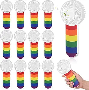 Hortsun 12 Pcs LGBT Pride Rainbow Mini Portable Fan Bulk Lesbian Gay LGBTQ Pride Gifts Small Personal Handheld Fan with Lanyard for Women Men Party Favors, Battery Not Include
