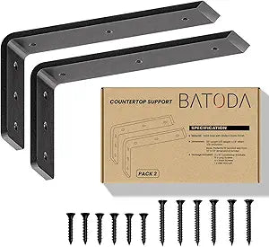 BATODA 12 Countertop Support Brackets for Granite (2 pcs) - Heavy Duty L Shelf Bracket - Wall Mounted Support for DIY Open Shelving  Blind Shelf Support - Shelving Mounting Hardware Included(Pack 2)