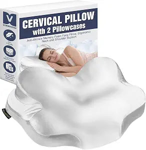 Anti Wrinkle Neck Pillow for Face & Skin - Premium Cervical Beauty Pillow with 2 Cooling Pillowcases, Memory Foam Support for Side & Back Sleepers (White)