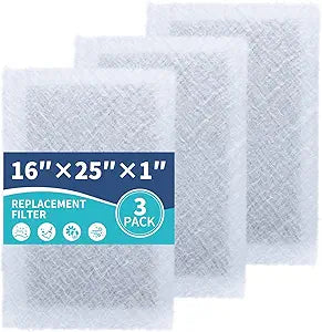 16x25 Replacement Filter Pads Compatible with SolaceAir Pristine Dynamic Air Cleaner 16x25x1 Carbon & Electrostatic Media White (3 Pack)