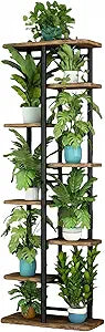 LINZINAR Plant Stand 8 Tier 9 Potted Multiple Flower Pot Holder Shelf Indoor Outdoor Planter Rack Storage Organizer for Patio Garden Corner Balcony Living Room (Black, 8 Tier)