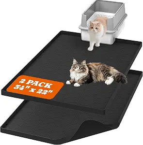 Cat Litter Mat, Large 34" x 22" Litter Box Mat, 2 Packs Cat Litter Box Mat, Non-Slip Kitty Litter Mat for Floor, Easy to Clean, Waterproof & Urine-Proof Cat Litter Mat Litter Trapping Mat, Black