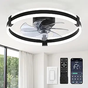 ZMISHIBO Ceiling Fans with Lights and Remote, 20 inch Low Profile Ceiling Fan with Light, 3000K-6000K Dimmable & 6 Wind Speeds, Modern Fandelier Flush Mount Ceiling Fan, Small LED Fan for Bedroom
