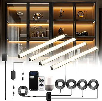 Black Shelf Lights, LED Bookcase Lighting Compatible with Alexa, WiFi Dimmable 2700K Under Shelf Lighting for Bookshelf, Display Case, Cabinets with App, Remote, Memory Function (4Pack 12In)
