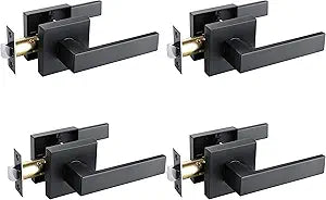 NEWBANG Hall/Closet Lever Handle Lock Matt Black Finish-Heavy Duty Door Lock Handle in Matt Black for Passage Door,HTL01-BM-PS-CS-4P
