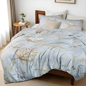 Large Bed Set - Floral Pattern Bed Set, 4-piece Bedding, 1 Soft Plant Floral Duvet Cover, 1 Comfortable Plant Bed Sheet, and 2 Pillowcases (Leaf, Queen 90 * 90)