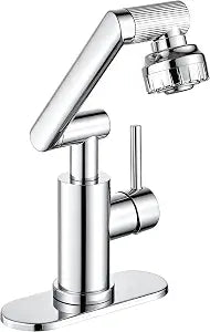 Chrome Bathroom Faucet, 1080 Swivel Single Handle, 1-3 Hole