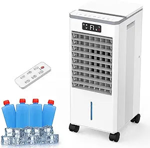 Portable Evaporative Air Cooler with Remote Control, Quiet Windowless Swamp Cooler, Oscillating Cooling Fan, 4 Modes & 3 Speeds for Bedroom, Office, Living Room and Small Spaces (White)