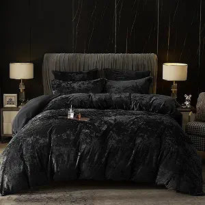 PHF Luxury Velvet Duvet Cover Set Queen Size, 3pcs 90" x 90", Black
