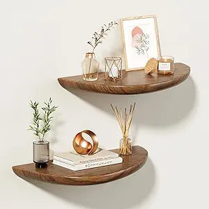 Solid Walnut Floating Shelves for Wall 15.7 Inch Set of 2, Live Edge Wall Mounted Shelf,Rustic Farmhouse Wooden Floating Shelf,Wood Wall Shelves for Bathroom Living Room,Bedroom,Kitchen