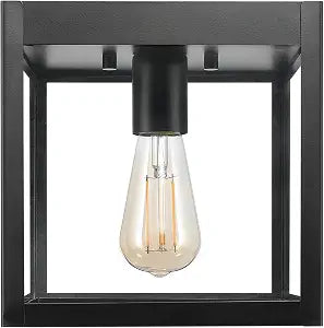 Globe Electric 60000020 1-Light Outdoor Flush Mount Ceiling Light Fixture, Matte Black, Clear Glass Shade, Front Porch Dcor Lighting, Weather Resistant