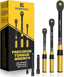 6-Piece Torque Wrench Set (1/4", 3/8", 1/2" Drive) - 3% High Precision Click Tool Kit with Extension Bars - Prevent Bolt Stripping for Car, Motorcycle & Carbon Bike Maintenance