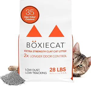 Boxie Extra Strength 35 Day Odor Control Clumping Clay Cat & Kitty Litter 28lb, 99.9% Dust-Free, Probiotic Formula, Long-Lasting, Veterinarian Approved, Easy Scooping for Multi-Cat Homes