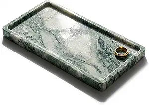 Green Marble Tray  12" x 6.5" Decorative Vanity Tray for Bathroom, Countertop, Jewelry, Candles, Kitchen | Natural Stone Organizer for Makeup, Perfume, Skincare & Home Dcor